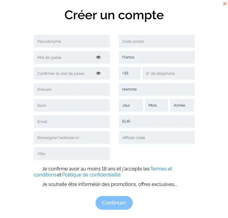 Processus d'inscription BRUNO CASINO